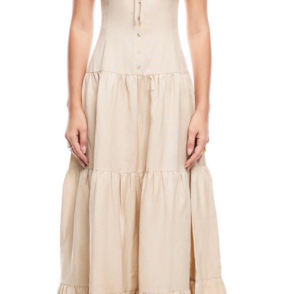 🆕 Lioness Linen Maxi Dress XL 🤎Wheat /Neutral Beige Button Front Boho Luxe NWT - Picture 3 of 16